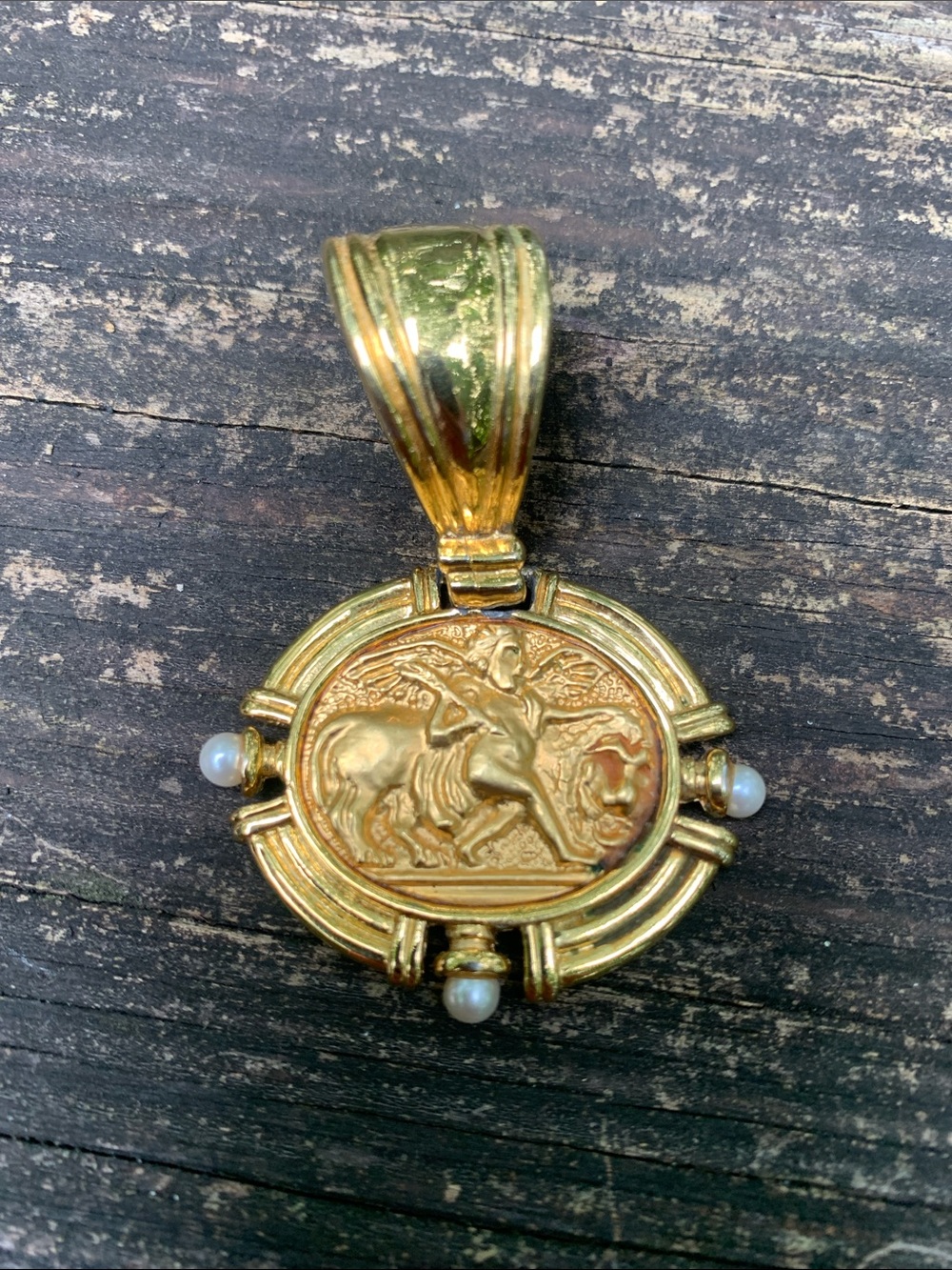 Gold Medallion Pendant with Pearl Accents - Women Jewelry